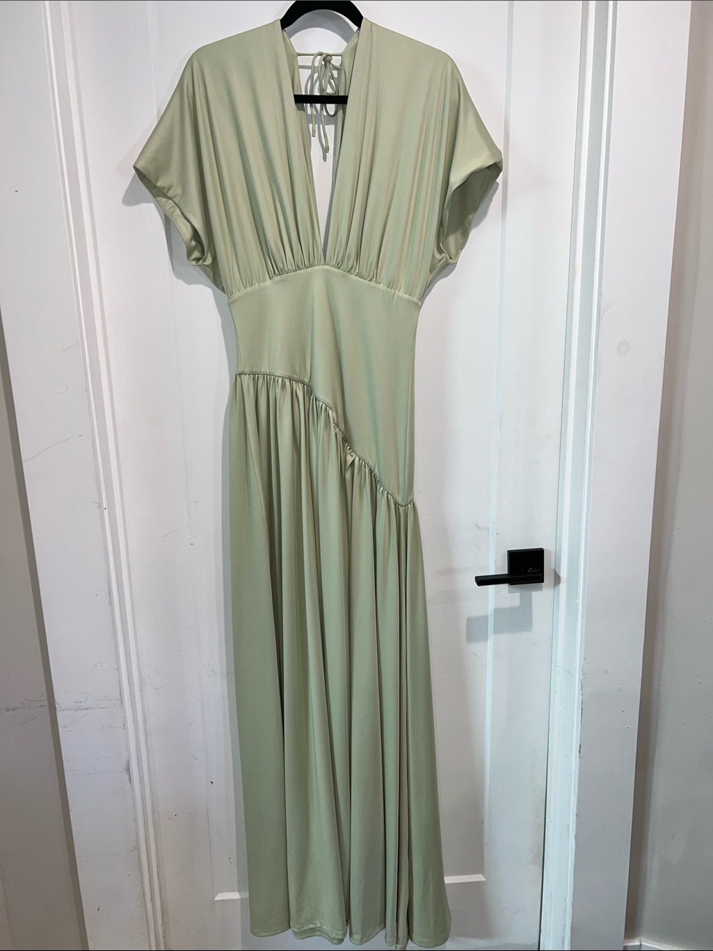 Delfi Collective Sade Asymmetric Maxi Dress Elegant Sage Green V-Neck — image 5 of 8